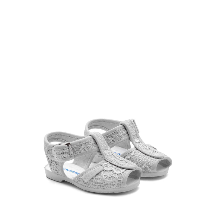 Graue Sandalen für Mädchen mit Obermaterial aus Makramee-Spitze 2