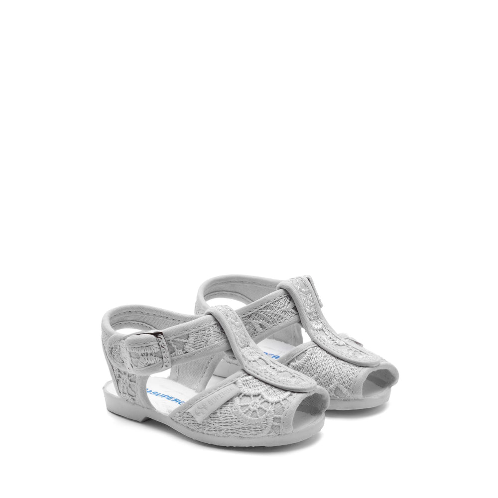 Graue Sandalen für Mädchen mit Obermaterial aus Makramee-Spitze 02