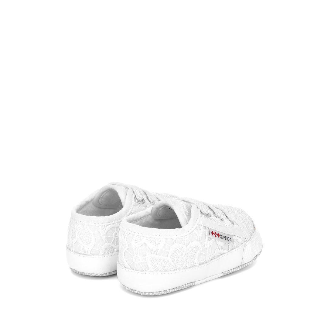 Niedrig geschnittene weiße Mädchen-Sneaker mit Obermaterial aus Makramee-Spitze main