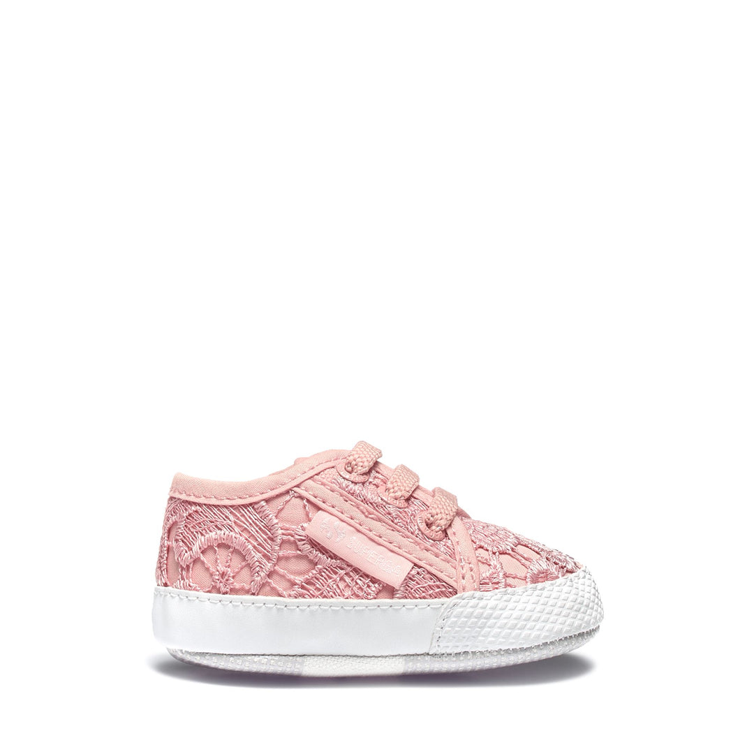Niedrig geschnittene Mädchen-Sneakers in Rosa mit Obermaterial aus Makramee-Spitze 01