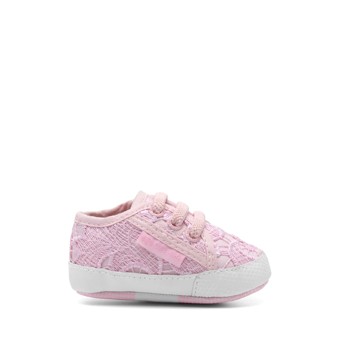 Niedrig geschnittene rosa Mädchen-Sneaker mit Obermaterial aus Makramee-Spitze 01