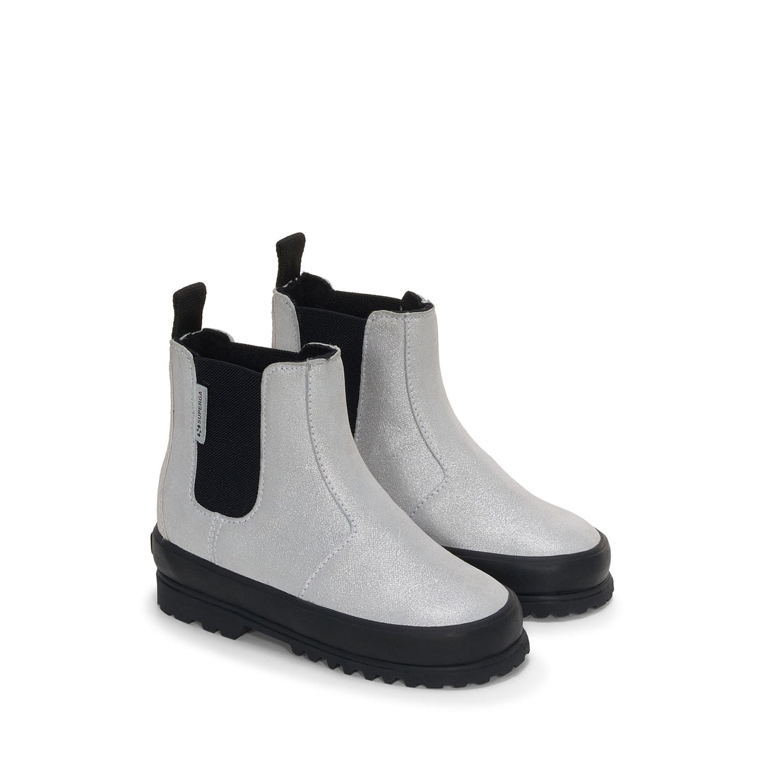 Silberne Stiefeletten für Mädchen mit Obermaterial aus glitzerndem Leder main