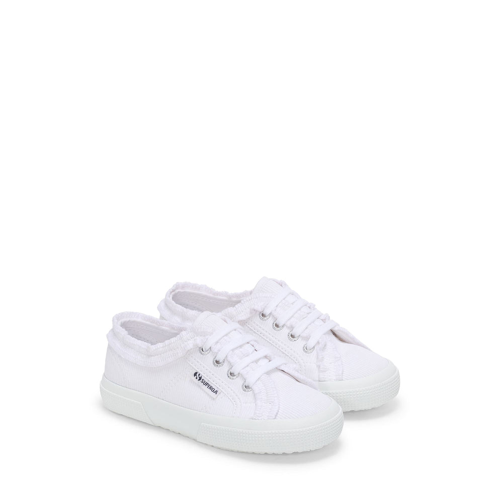 Niedrig geschnittene weiße Mädchen-Sneaker mit Obermaterial aus Jersey 02