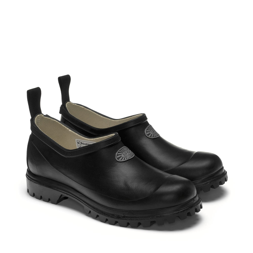 Niedrig geschnittene Unisex-Pantoletten aus schwarzem Gummi mit Baumwollfutter 02